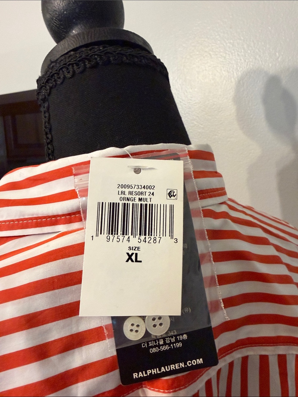 Women’s Orange and White Striped Button-Up Shirt - Ralph Lauren NWT - Picture 5 of 6